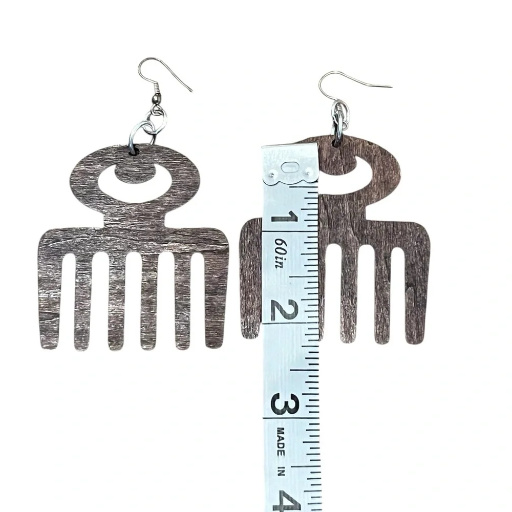 Unique Afro African Hair Wooden Earrings Set